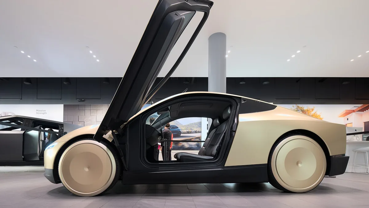 A Tesla Cybercab. Photograph by Dllu, CC BY-SA 4.0.