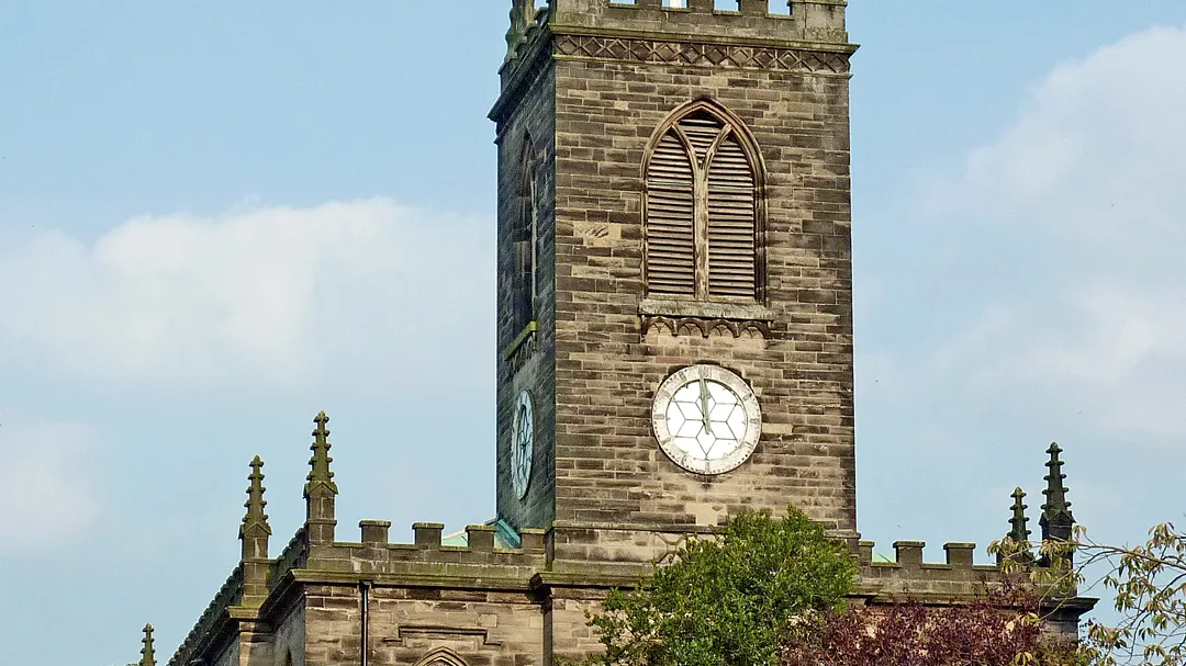 St Michael and St Wulfad's Church on Church Street in Stone. Photograph by Roger D Kidd, CC BY-SA 2.0.
