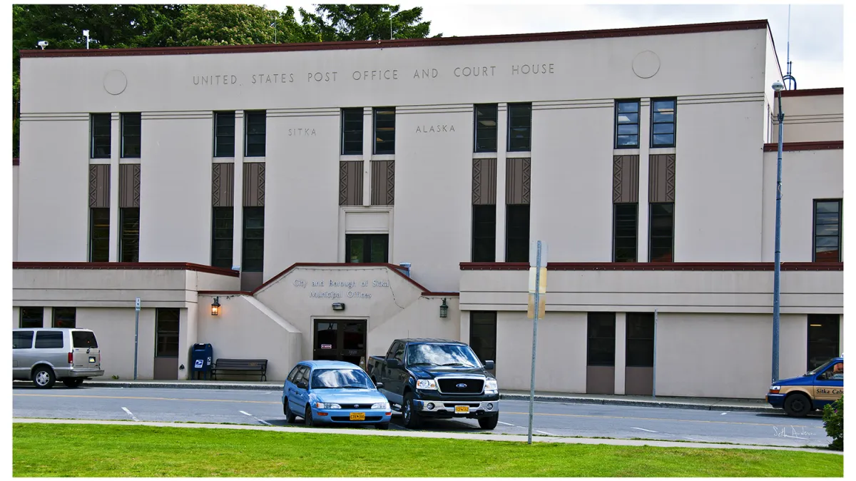 Municipal offices of the City and Borough of Sitka, in the former federal building. Photograph by Seth Anderson, CC BY-SA 2.0.