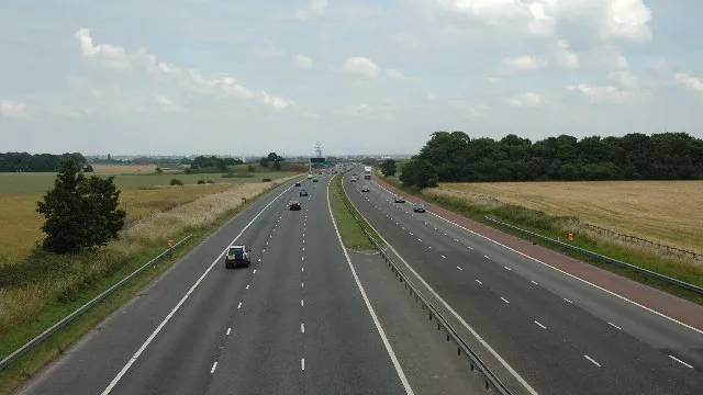The M62 looking east near Bold, St Helens. Photograph by andy, CC BY-SA 2.0.