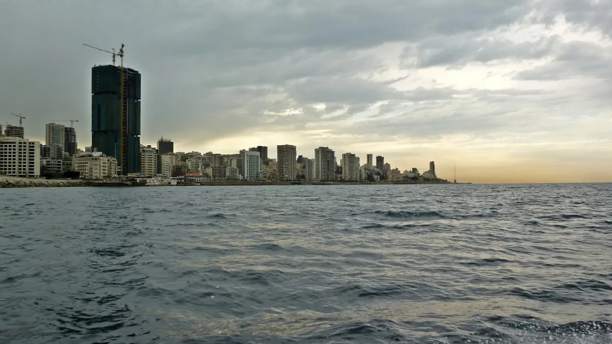 Beirut's northern Corniche seen from the sea. Photograph by Wusel007, CC BY-SA 3.0.