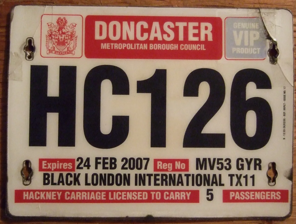 Doncaster Metropolitan Borough Council hackney carriage plate Doncaster Metropolitan Borough Council hackney carriage plate